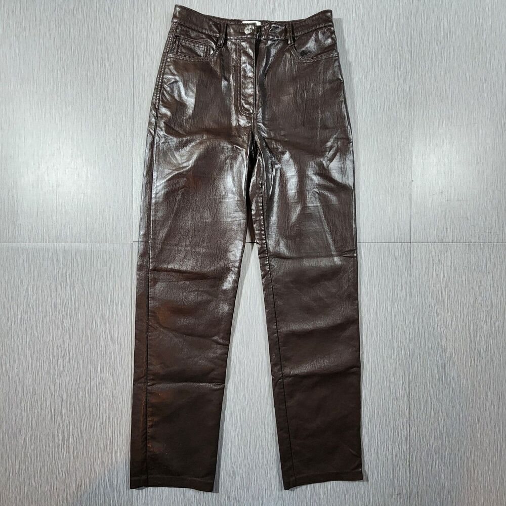 Aritzia Wilfred Chocolate Brown Faux Leather Tapered Leg Pants Sz 4